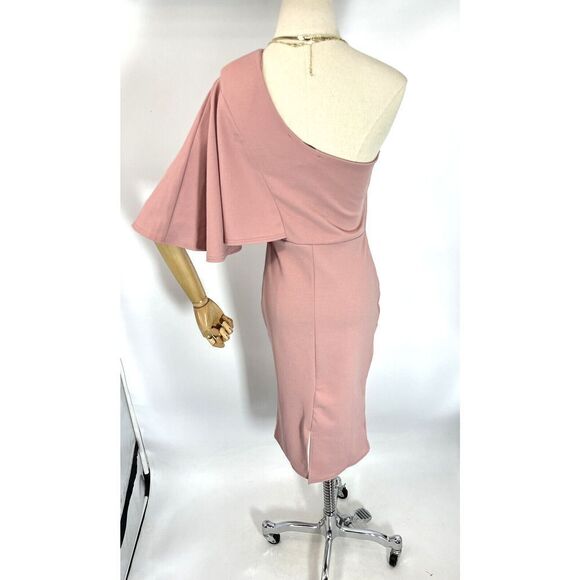 Club L London Size 6 US Pink One Shoulder Drape Sleeve Midi Dress Party - Picture 4 of 14
